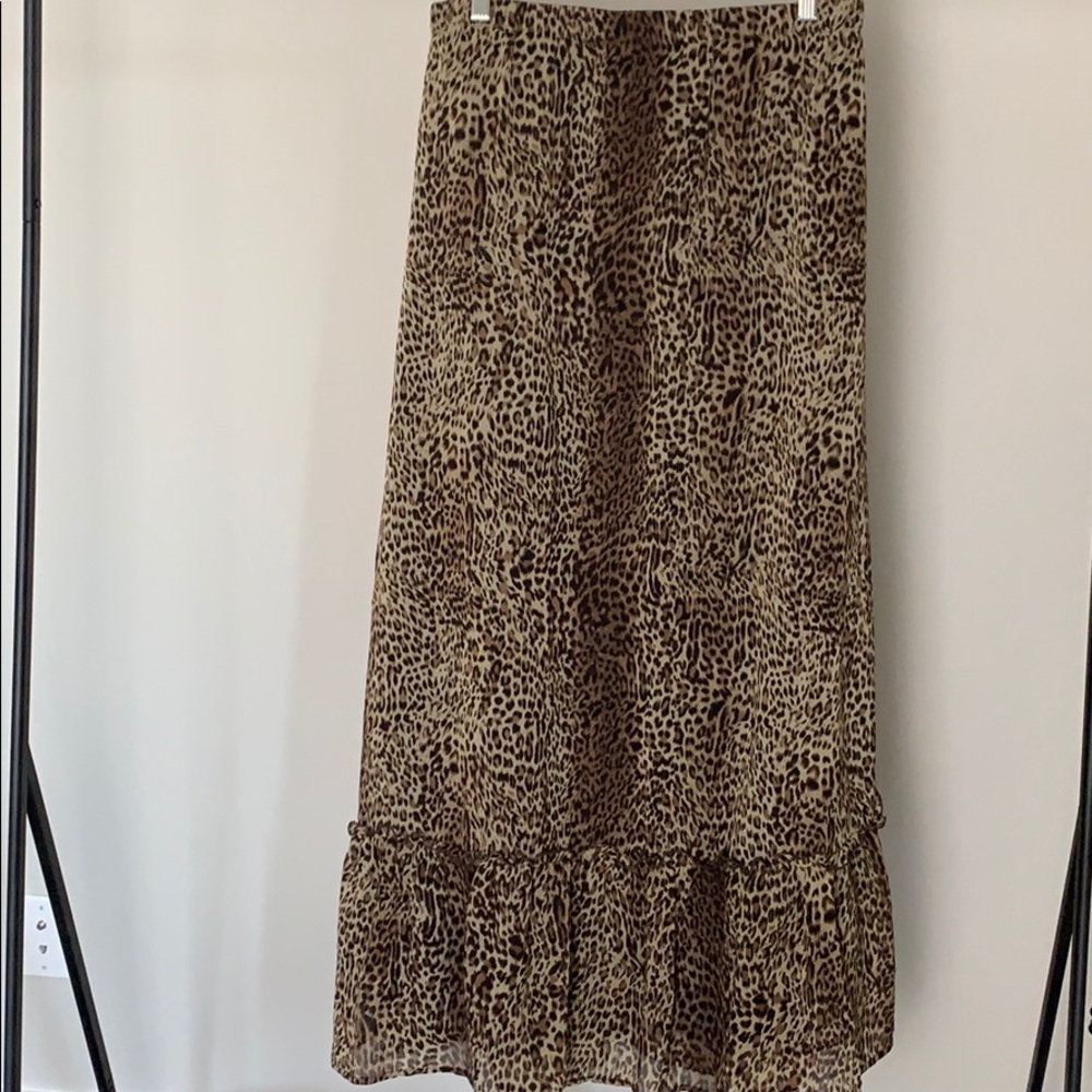 Maxi Animal Print Tiered Skirt Elastic Waist 10